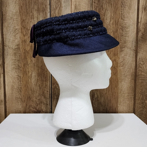Vtg Original Caroline Blue Fancy Church Hat Structured Rare - Picture 4 of 16